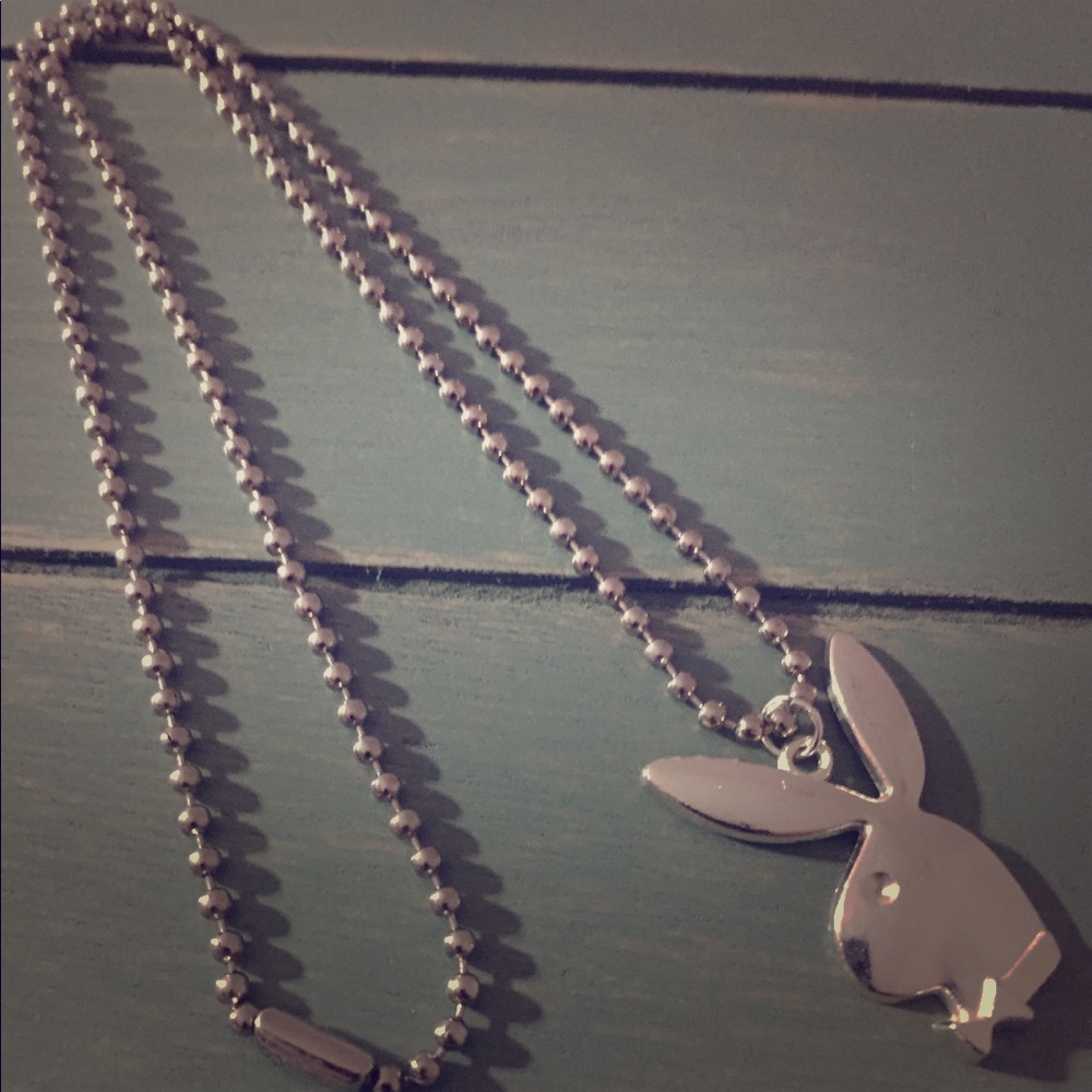 Silver Ball Chain Necklace w/ Playboy Bunny